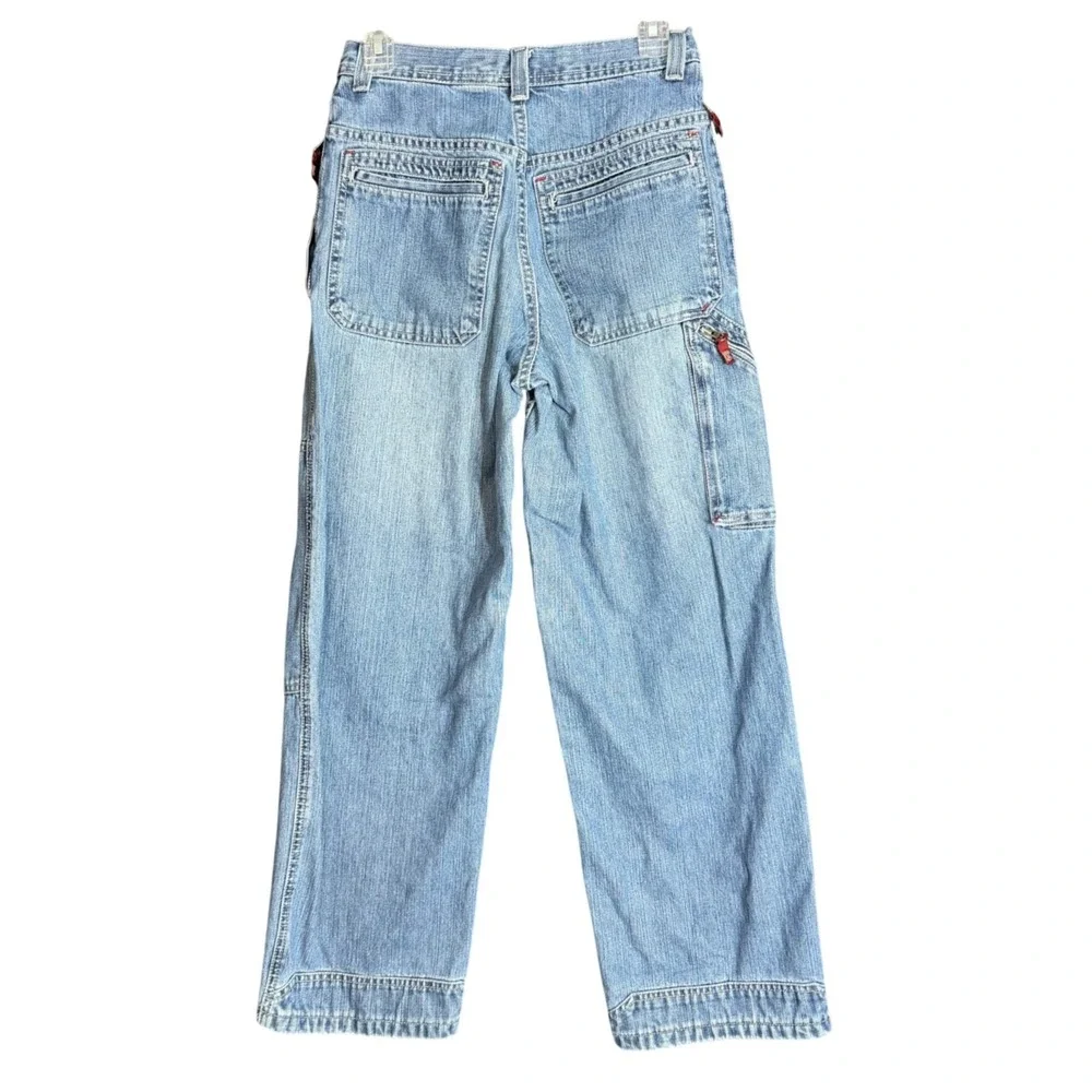 Vintage Old Navy Girls Size 16 Wide Leg Cargo Jeans Blue Denim Y2K Baggy Utility